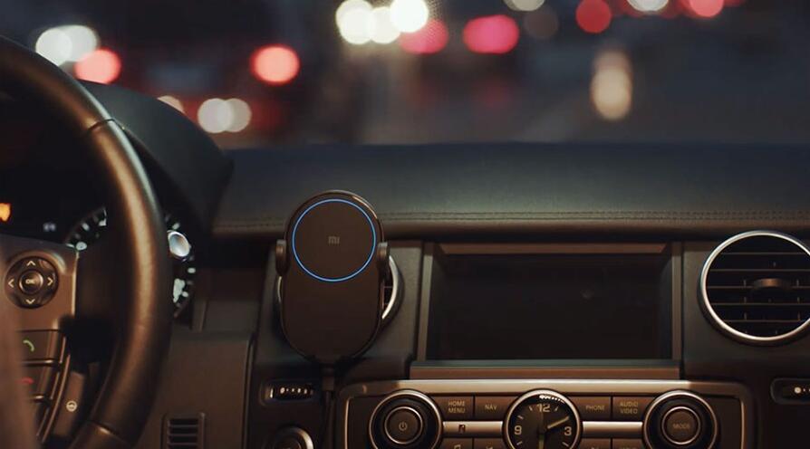 Chargeur de voiture sans fil original Xiaomi 20W Max Pince électrique de voiture 2.5D Verre Anneau Lumineux