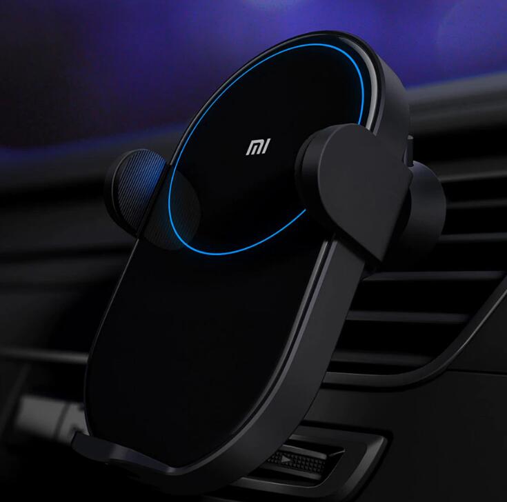 Chargeur de voiture sans fil original Xiaomi 20W Max Pince électrique de voiture 2.5D Verre Anneau Lumineux