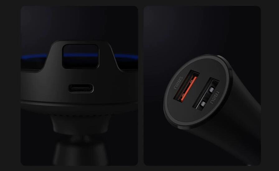 Chargeur de voiture sans fil original Xiaomi 20W Max Pince électrique de voiture 2.5D Verre Anneau Lumineux