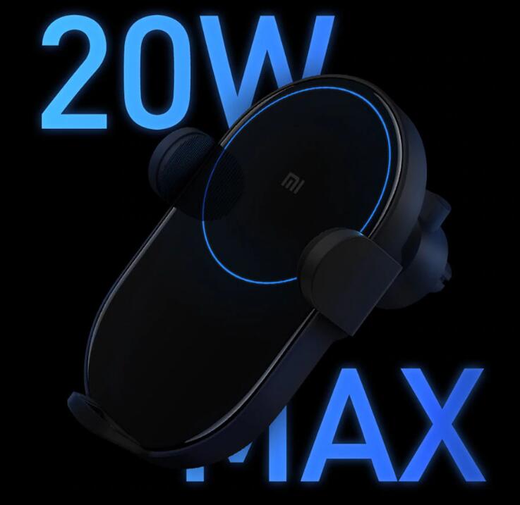 Chargeur de voiture sans fil original Xiaomi 20W Max Pince électrique de voiture 2.5D Verre Anneau Lumineux