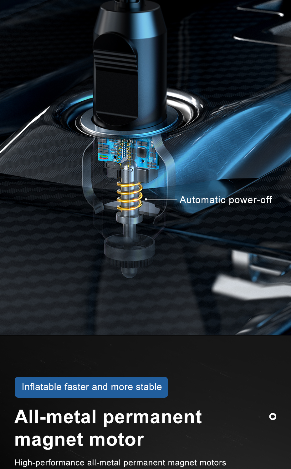 Baseus Gonfleur de pneus intelligent pour voiture, compresseur d'air portable DC 12 Volts, pompe à air pour voiture avec lampes LED