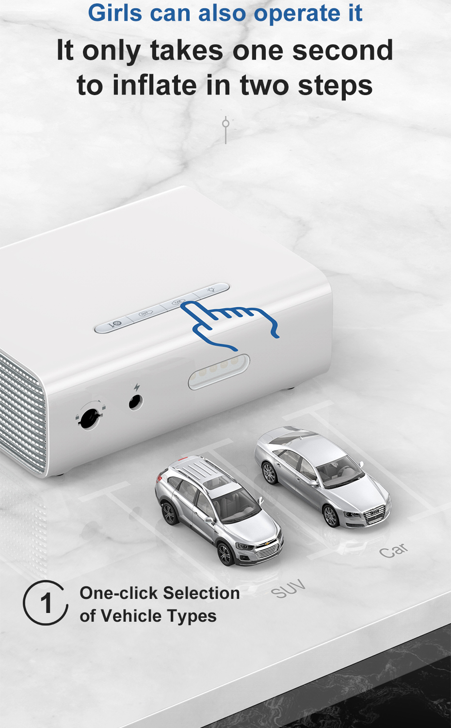 Baseus Gonfleur de pneus intelligent pour voiture, compresseur d'air portable DC 12 Volts, pompe à air pour voiture avec lampes LED
