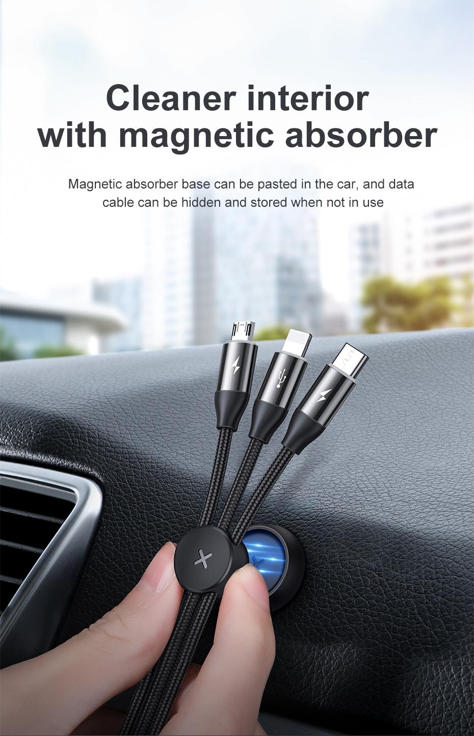 Baseus Voiture de rangement magnétique avec câble USB 3 en 1
