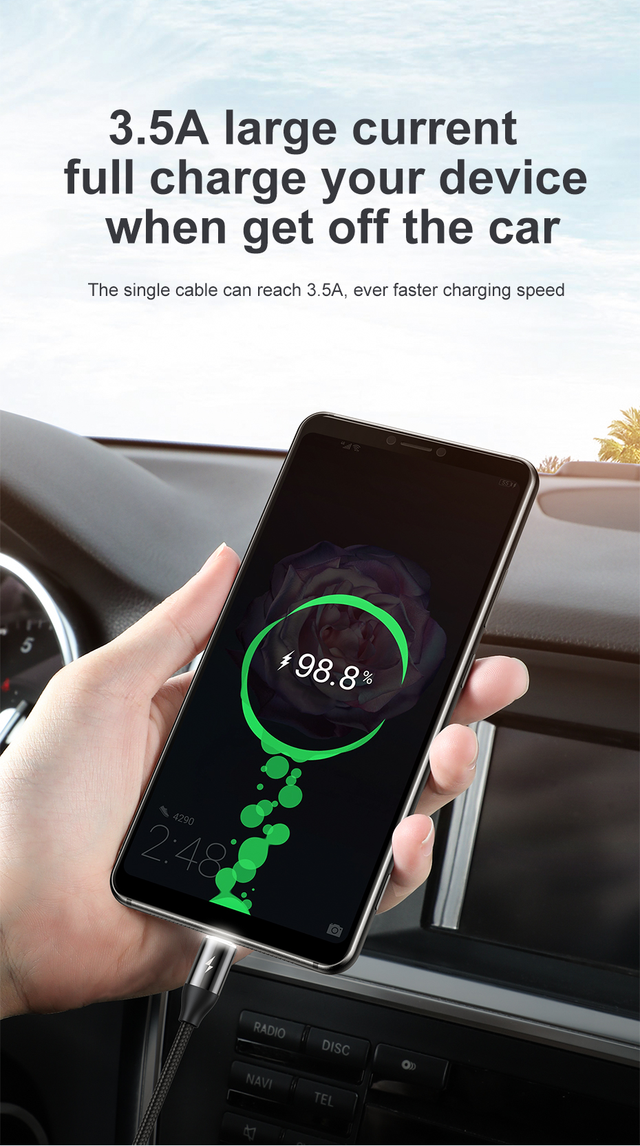Baseus Voiture de rangement magnétique avec câble USB 3 en 1