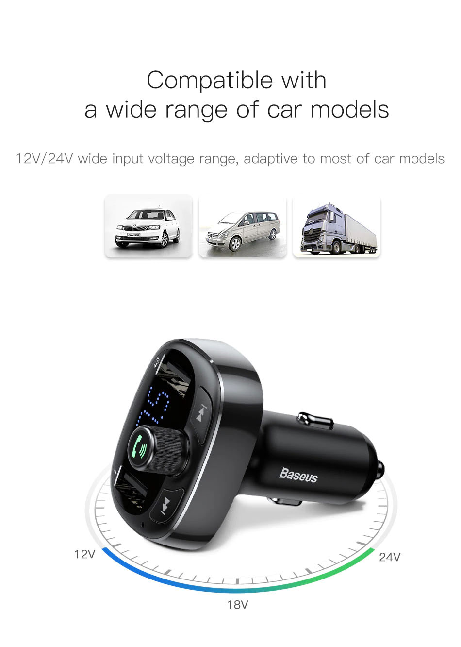 Chargeur de voiture Baseus FM Transmitter Aux Modulator Bluetooth Car Audio MP3 Player 3.4A Chargeur rapide double USB pour téléphone