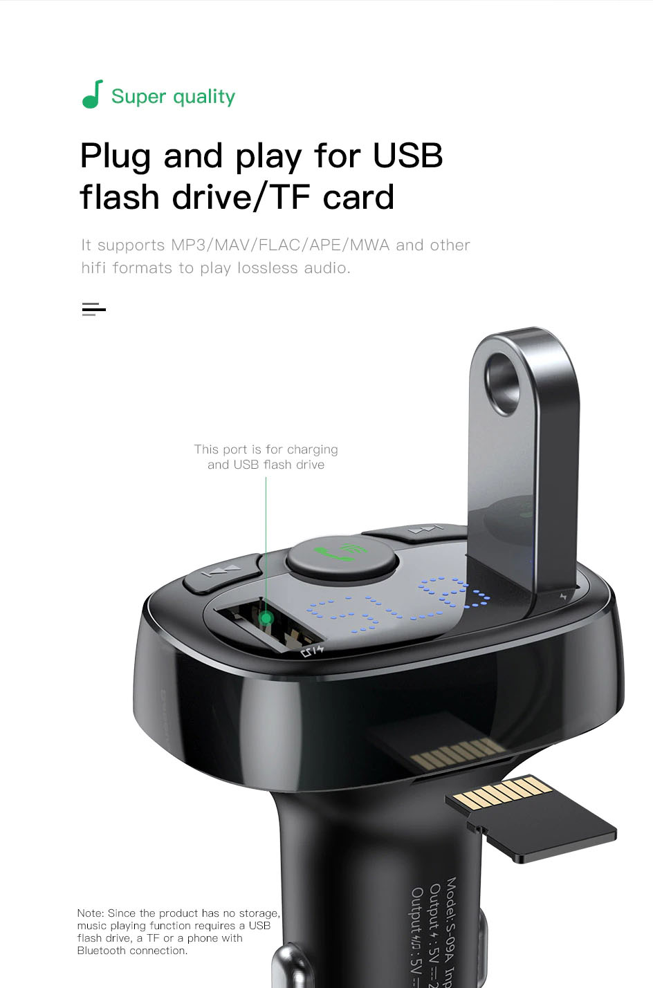 Baseus Chargeur Voiture Kit Mains Libres Émetteur FM Bluetooth Car Kit