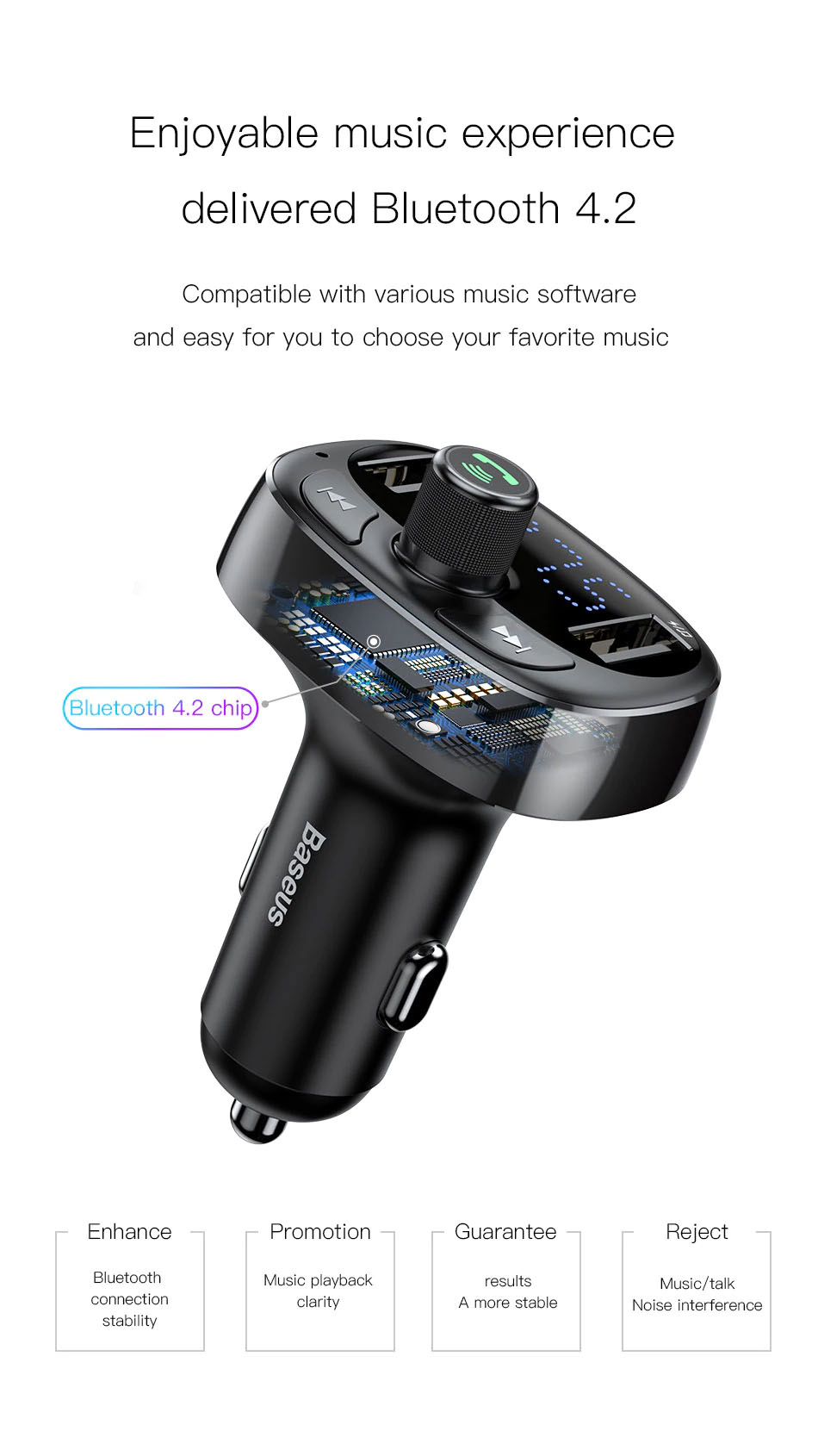 Chargeur de voiture Baseus FM Transmitter Aux Modulator Bluetooth Car Audio MP3 Player 3.4A Chargeur rapide double USB pour téléphone