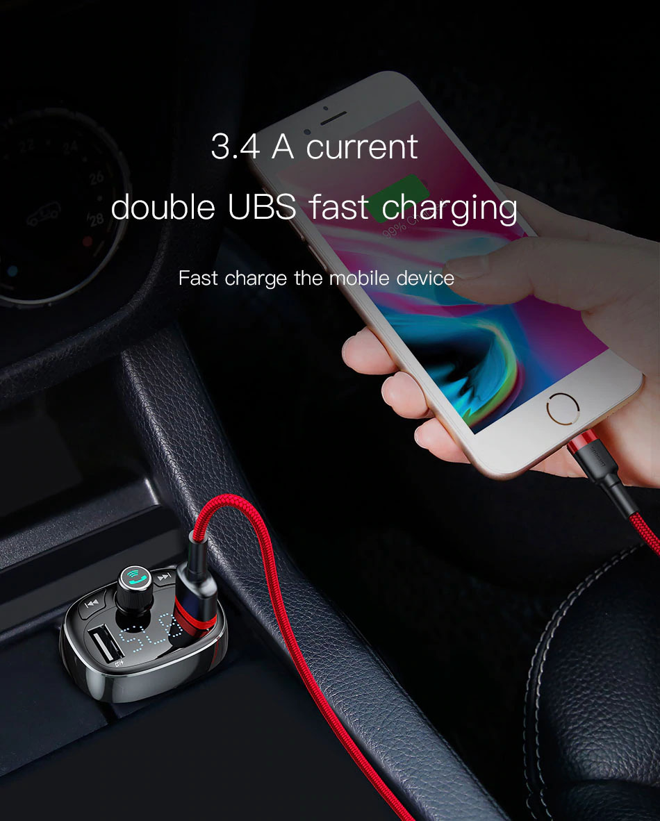 Chargeur de voiture Baseus FM Transmitter Aux Modulator Bluetooth Car Audio MP3 Player 3.4A Chargeur rapide double USB pour téléphone
