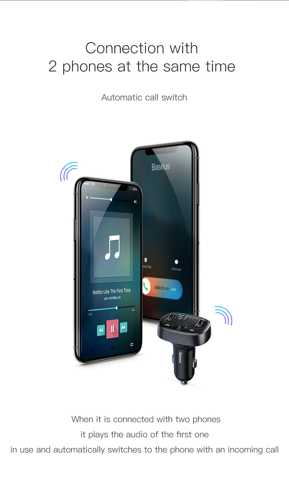 Chargeur de voiture Baseus FM Transmitter Aux Modulator Bluetooth Car Audio MP3 Player 3.4A Chargeur rapide double USB pour téléphone