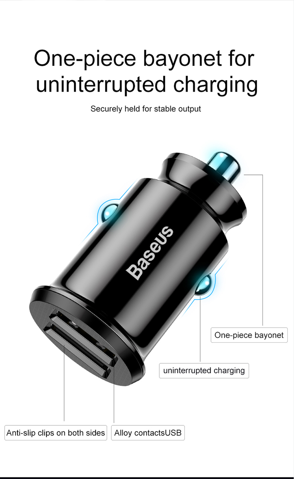 Chargeur de voiture USB mini Baseus pour téléphone tablette GPS 3.1A chargeur rapide double USB voiture