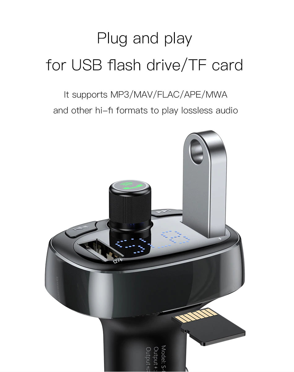 Chargeur de voiture Baseus FM Transmitter Aux Modulator Bluetooth Car Audio MP3 Player 3.4A Chargeur rapide double USB pour téléphone