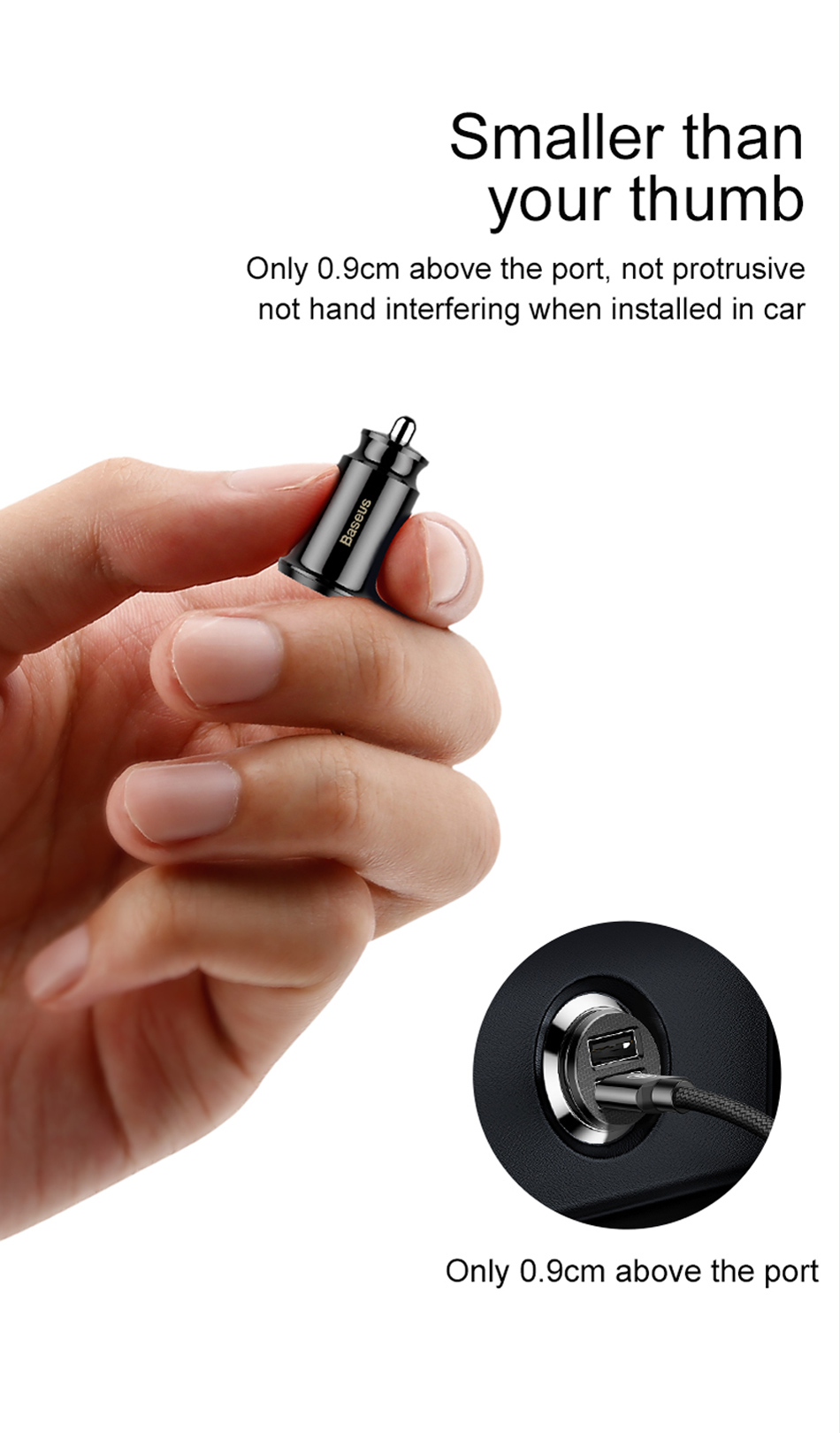 Chargeur de voiture USB mini Baseus pour téléphone tablette GPS 3.1A chargeur rapide double USB voiture