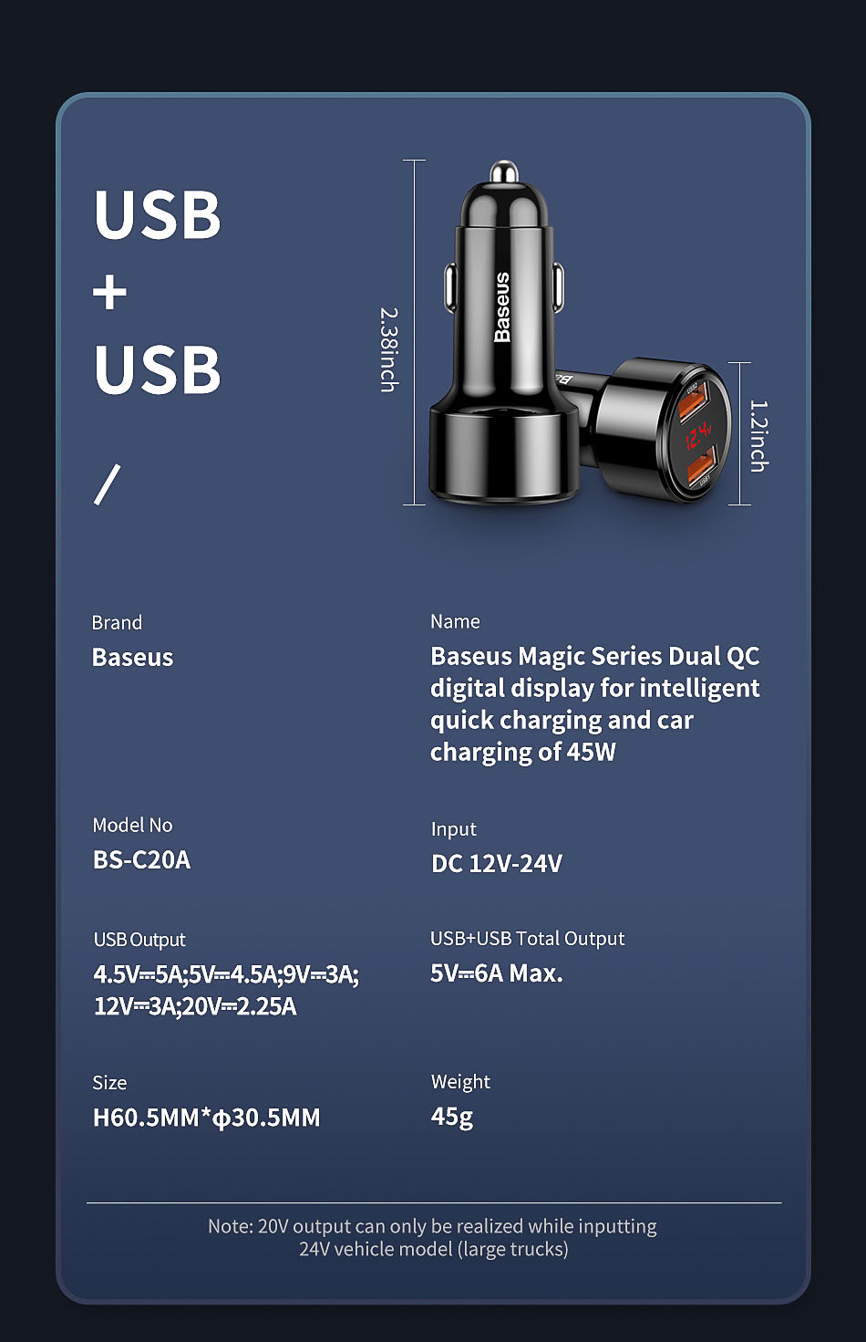 Baseus 45W Quick Charge 4,0 3,0 Chargeur de voiture USB Upgrade SCP QC4.0 QC3.0 Charge rapide PD USB C Chargeur de téléphone pour voiture