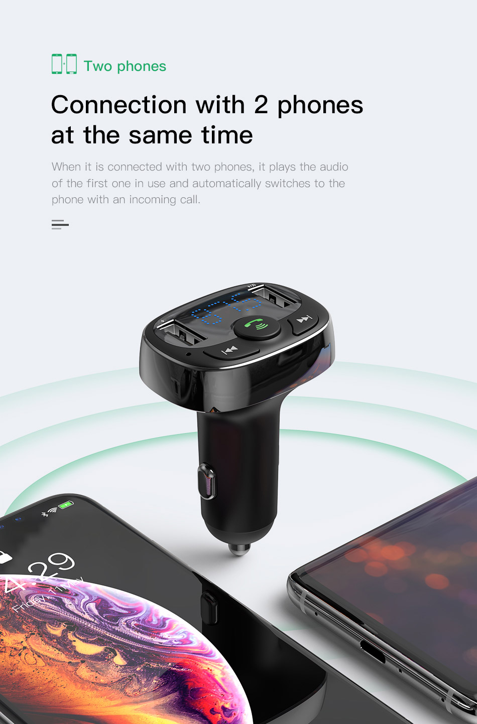 Baseus Chargeur Voiture Kit Mains Libres Émetteur FM Bluetooth Car Kit