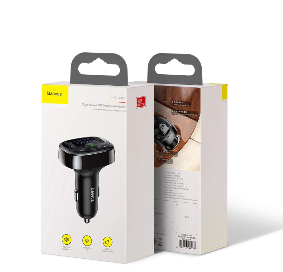 Baseus Chargeur Voiture Kit Mains Libres Émetteur FM Bluetooth Car Kit