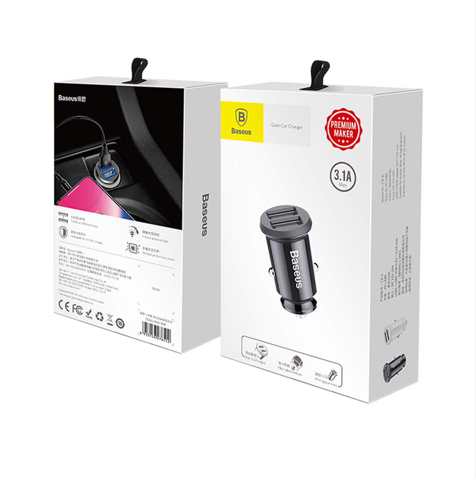 Chargeur de voiture USB mini Baseus pour téléphone tablette GPS 3.1A chargeur rapide double USB voiture