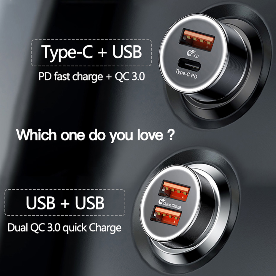 Baseus 36W Dual USB Quick Charge QC 3,0 Chargeur de Voiture USB Type-C PD Chargeur Rapide