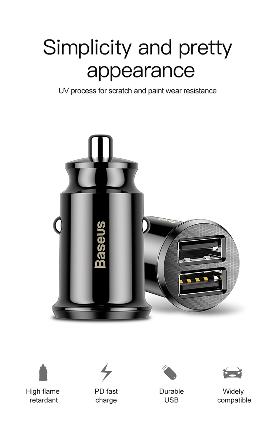 Chargeur de voiture USB mini Baseus pour téléphone tablette GPS 3.1A chargeur rapide double USB voiture