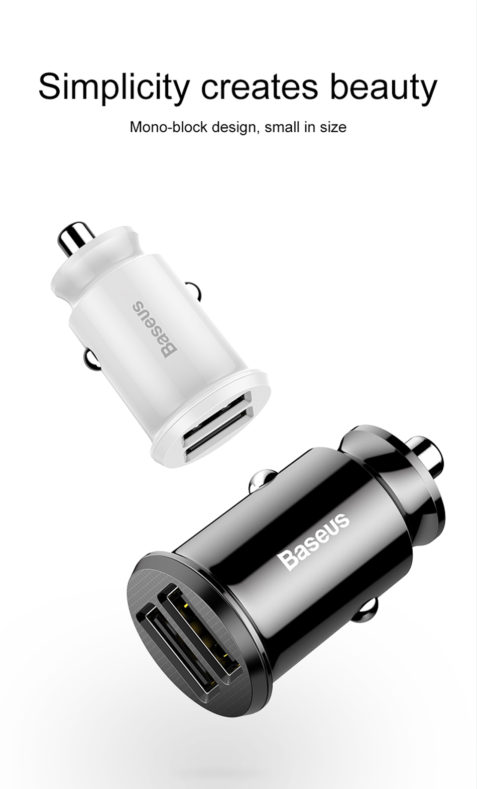 Chargeur de voiture USB mini Baseus pour téléphone tablette GPS 3.1A chargeur rapide double USB voiture