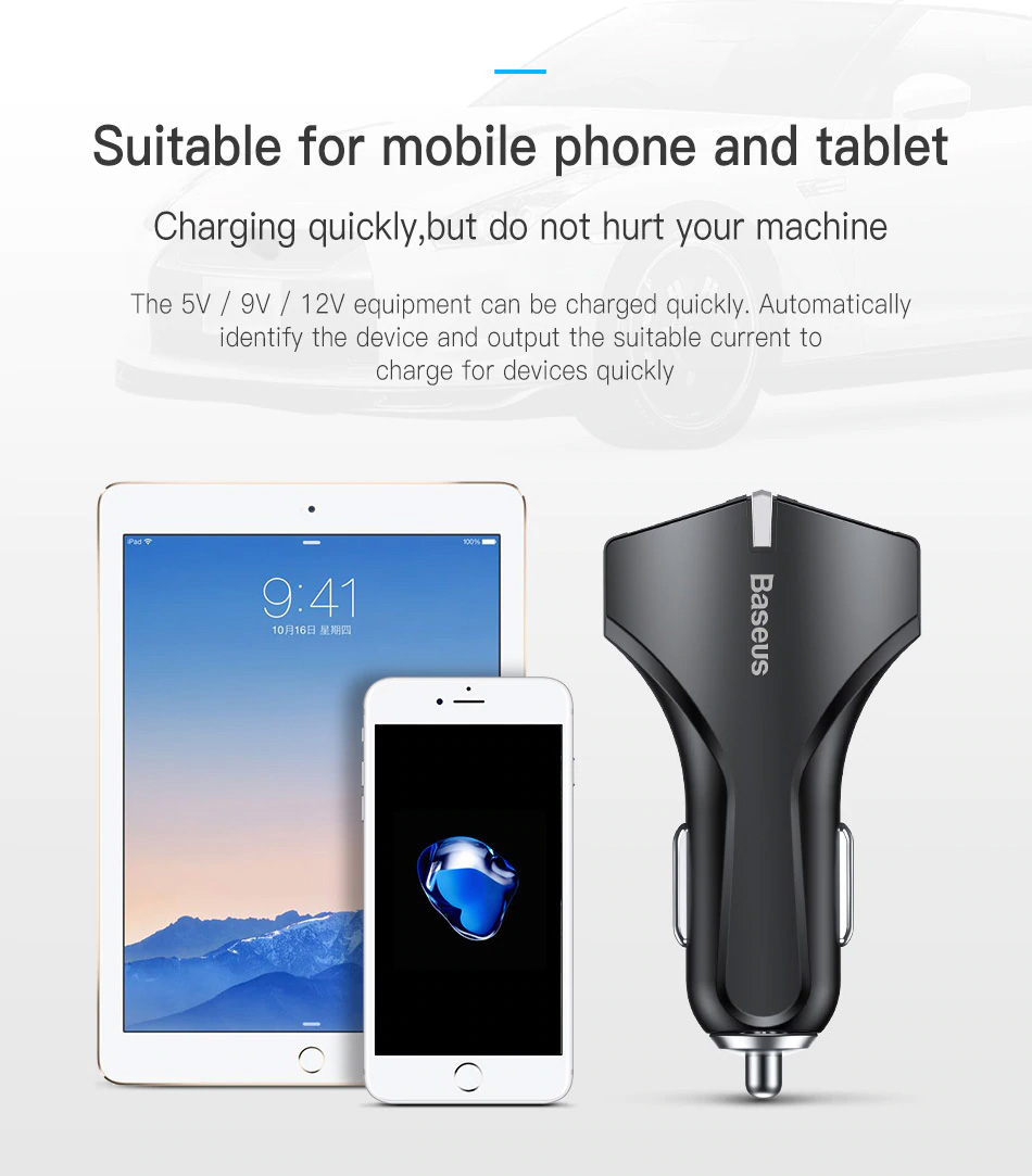 Baseus Quick Charge 3,0 Chargeur de voiture Pour Samsung/Huawei/Xiaomi Chargeur rapide QC 3,0 USB Chargeur de téléphone