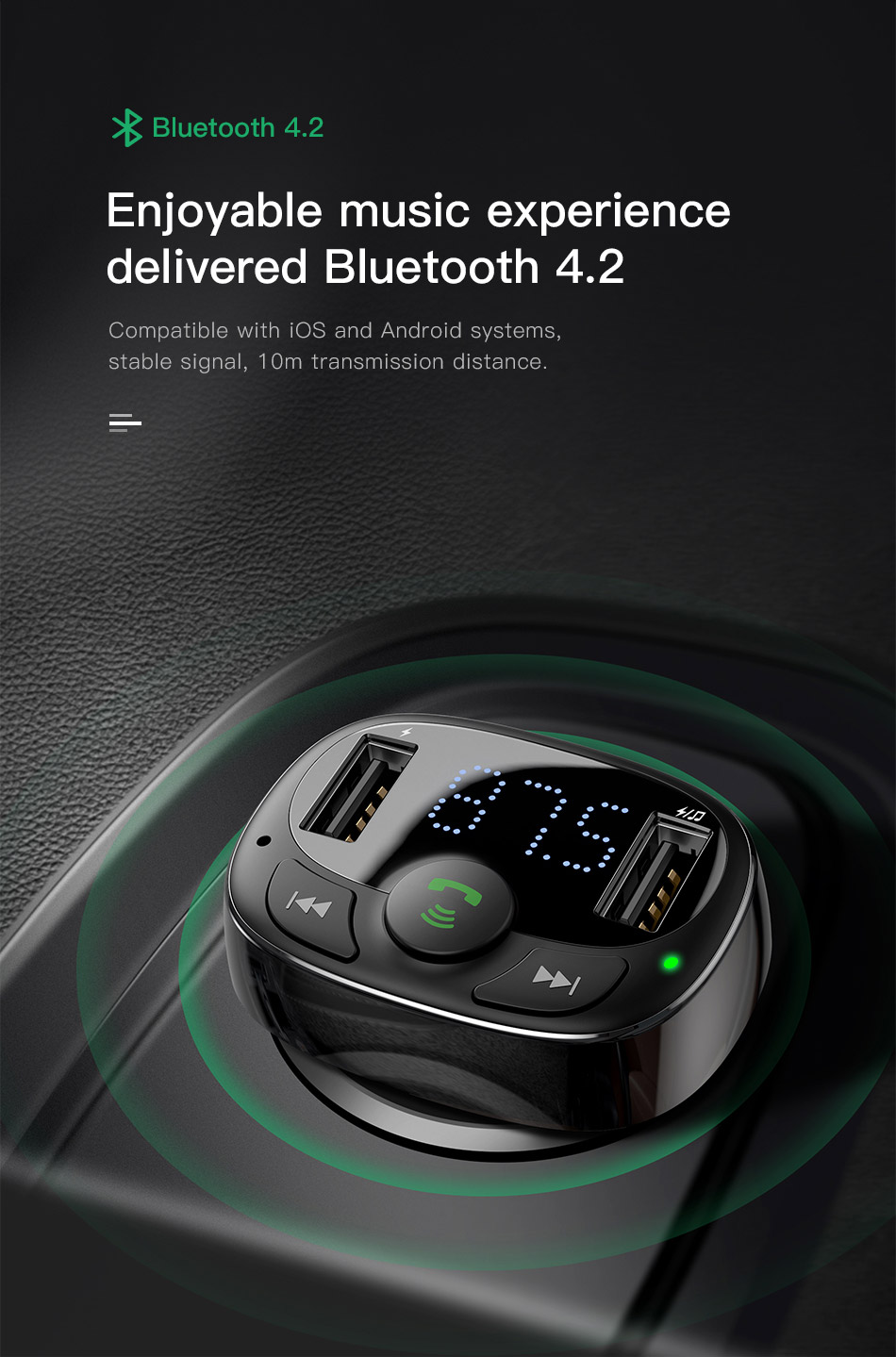 Baseus Chargeur Voiture Kit Mains Libres Émetteur FM Bluetooth Car Kit