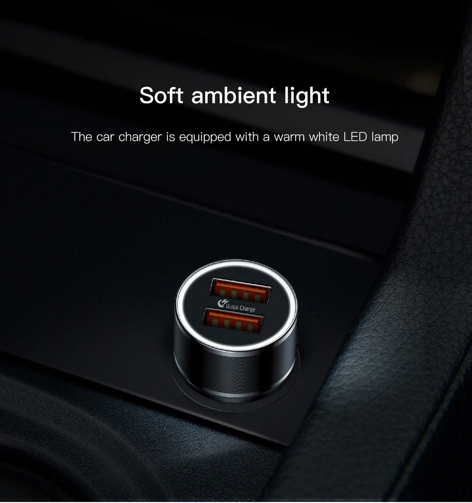 Baseus 36W Dual USB Quick Charge QC 3,0 Chargeur de Voiture USB Type-C PD Chargeur Rapide