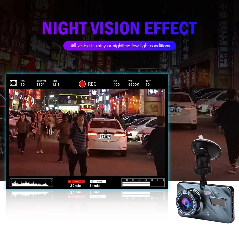 3-in-1 Dashcam mit Rückansicht 1080p HD Nachtsicht