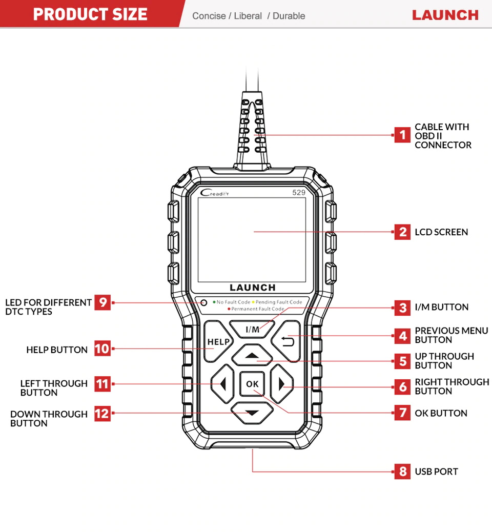 LAUNCH CR529 OBD2 Diagnosegerät für Fahrzeugsysteme