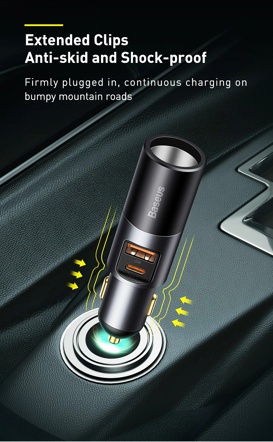 Baseus 120W Chargeur de téléphone pour voiture QC3.0 PD3.0 USB Pour iPhone 12 Pro Samsung Xiaomi Port d'extension