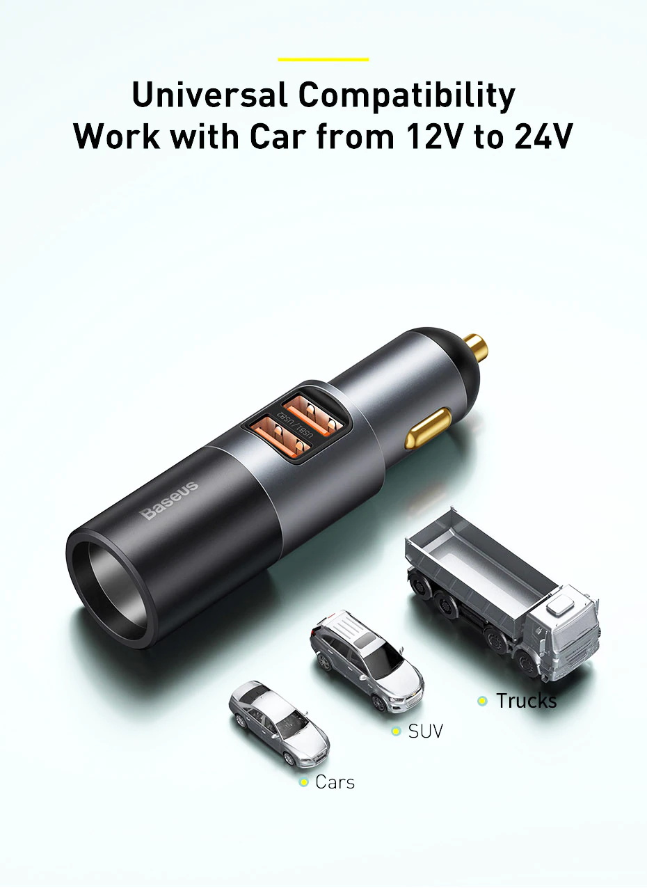 Baseus 120W Chargeur de téléphone pour voiture QC3.0 PD3.0 USB Pour iPhone 12 Pro Samsung Xiaomi Port d'extension