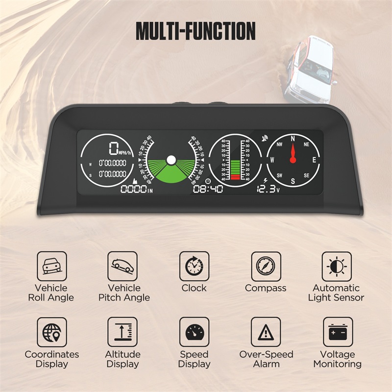 Autool X90 GPS Vitesse MPH KMH Inclinomètre Niveau de Pente Boussole Auto HUD Angle de Tangage Rapporteur Horloge Latitude Longitude
