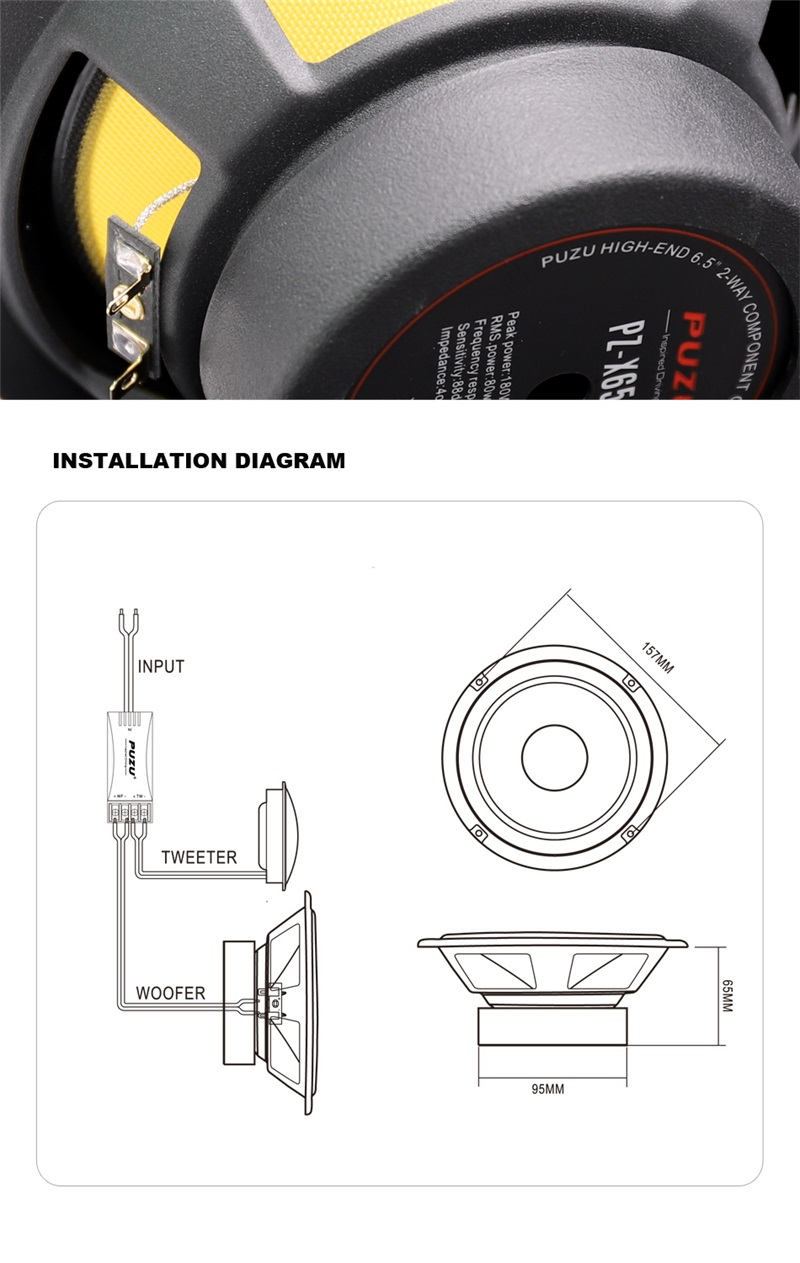 PUZU PZ-6509S Système de Haut-parleurs Passif 2 Voies Auto Audio Mid Woofer High Pitch Crossover + PUZU PZ-C7 Ampli DSP Auto