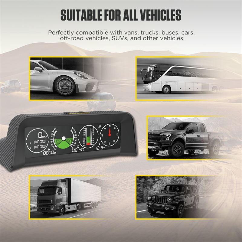 Autool X90 GPS Vitesse MPH KMH Inclinomètre Niveau de Pente Boussole Auto HUD Angle de Tangage Rapporteur Horloge Latitude Longitude