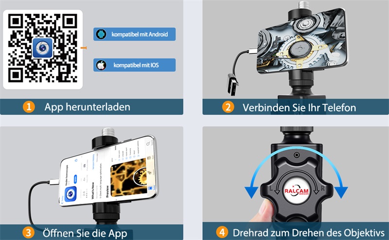 Ralcam Endoskopkamera mit Licht Camera - Inspektionskamera 8.5mm HD1080P Industrial Endoscope für Android und...