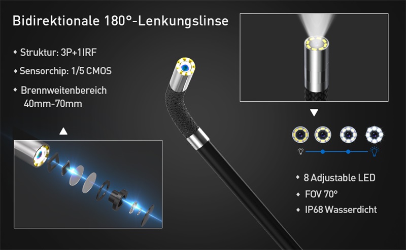 Ralcam Endoskopkamera mit Licht Camera - Inspektionskamera 8.5mm HD1080P Industrial Endoscope für Android und...