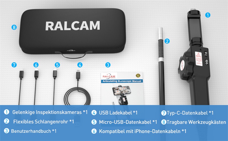 Ralcam Endoskopkamera mit Licht Camera - Inspektionskamera 8.5mm HD1080P Industrial Endoscope für Android und...