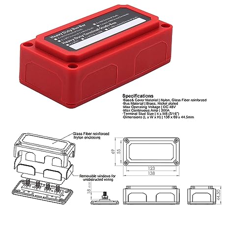 300A Bus Bar Box – Bloc de distribution modulaire haute performance avec 4 goujons de connexion M8, barres omnibus 300A