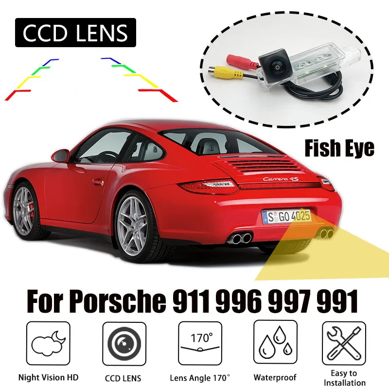 Kit telecamera fisheye telecamera posteriore a visione notturna per Porsche 911 996, 997, 991 (1998–2012)