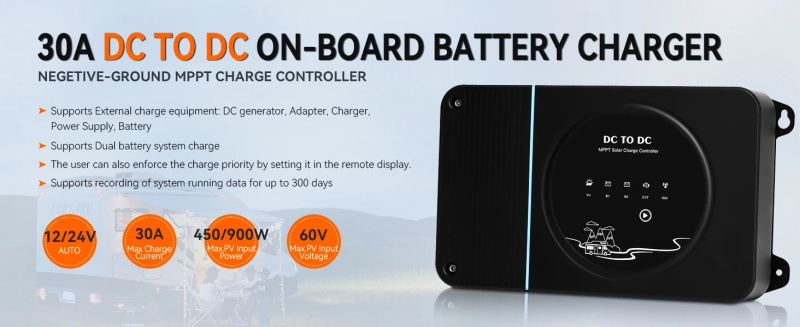 Powmr MPPT 30A régulateur de charge solaire 12V 24V contrôleur RV DC vers DC chargeur de batterie auto puissance d'entrée solaire max 450W 900W