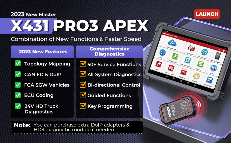 LAUNCH X431 PRO3 APEX Diagnosegerät mit ECU Codierung & Vollsystemdiagnose