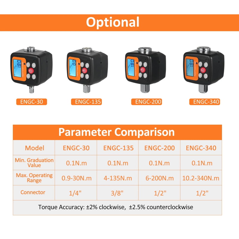 Drehmomentmesser mit digitaler Anzeige,1/2'' bis 3/8'' Adapter,4 Drehmomenteinheiten,hintergrundbeleuchtetes...