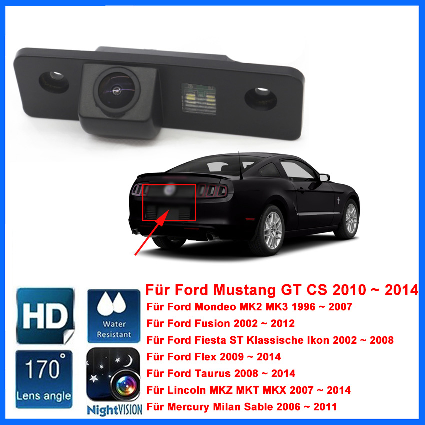 Caméra de recul à vision nocturne CCD HD 170° pour Ford Mustang, Mondeo, Fusion, Fiesta, Flex, Taurus, Lincoln MKZ/MKT/MKX, Mercury Milan/Sable et Škoda Octavia (1996-2014)
