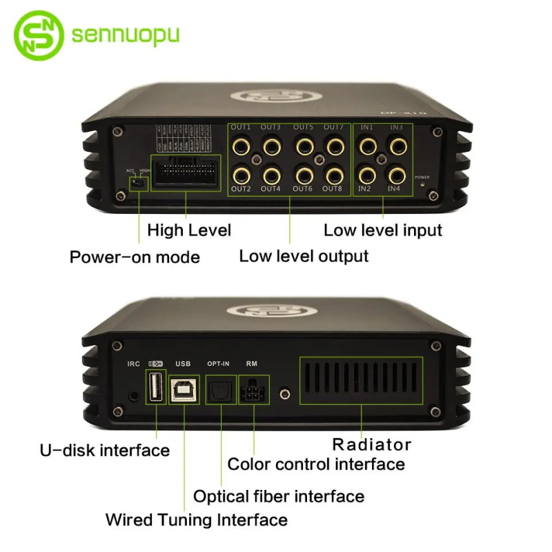 Sennuopu Auto DSP Processeur Amplificateur 4 canaux Processeur sonore numérique 8 canaux avec télécommande LCD