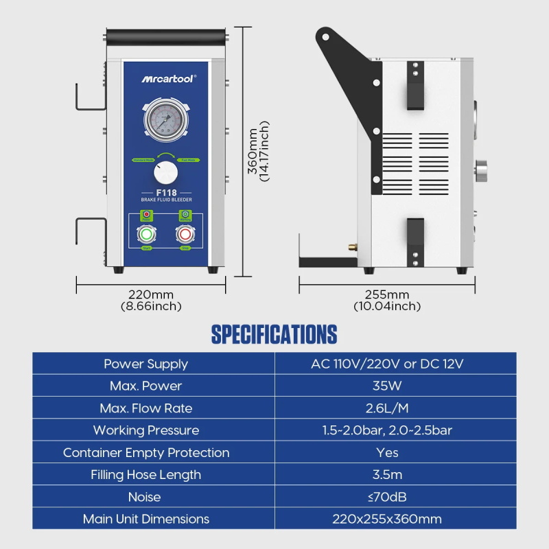 MR CARTOOL F118 Auto Pulsierende Bremse Öl Wechsler 220V Schnelle Brems Flüssigkeit Bleeder Verwenden Pumpe...