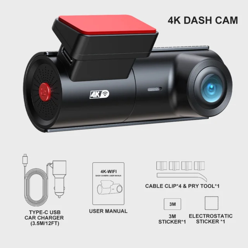 Bepocam ZD03 UHD 4K Mini Dashcam avec WiFi DVR auto 150° Caméra de tableau de bord pour voitures Enregistreur vidéo 2160p avec carte TF 128 Go