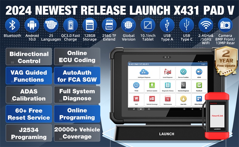 LAUNCH X431 PAD V Elite strumento diagnostico con codifica ECU e diagnosi completa dei sistemi