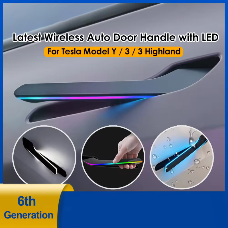 Poignée de porte automatique sans fil pour Tesla Model Y 3/3 Highland Colorful LED Lights – poignée 4 portes