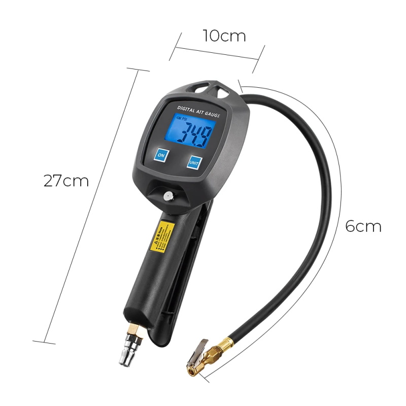 Manomètre pour pneus avec flexible de gonflage et buses 0-255Psi 0-18Bar Pistolet de gonflage avec surveillance pour Auto Moto Vélo