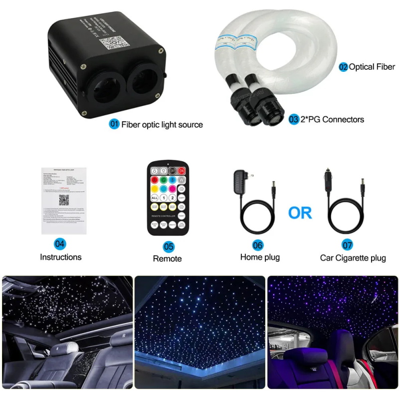 20W RGBW Double Tête Ciel Étoilé Auto Contrôle Musical Toit Auto Fibre Optique Étoile Plafond Set Smart APP Lumière Fibre Optique Scintillante