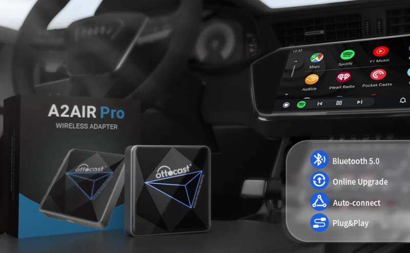 A2air Pro Adaptateur Android Auto filaire vers sans fil, accessoire auto Android, dongle Bluetooth de mise à niveau pour Nissan VW Ford